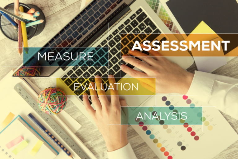 image of computer with assessment and measurement typed over it